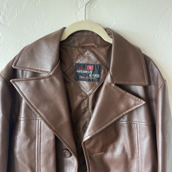 Vintage Chocolate Brown Faux Leather 90s Blazer Jacket - Picture 6 of 6